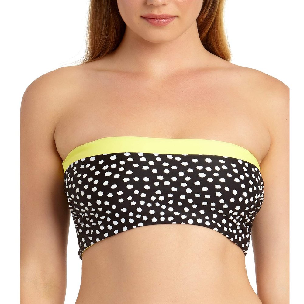 California Waves Juniors' Reversible Bandeau Cami Bikini Top (Black/Yellow, Medium)