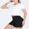 CADMUS Women's Dry Fit Crop Top Yoga Short Sleeve Shirts Crew Neck Athletic Running Tee 3 Pieces, Black, White, Pink, Small view 3