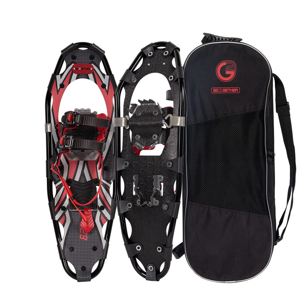 G2 25 Inches Light Weight Snowshoes for Women Men Youth, Set with Tote Bag, Special EVA Padded Ratchet Binding, Heel Lift, Red