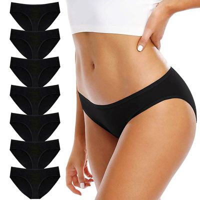 SNM Apparels Womens Underwear- Cotton Underwear for Women Soft, Breathable, Lightweight, Stretch, Hipster Panties For Ladies (7-Pack Black, Large)