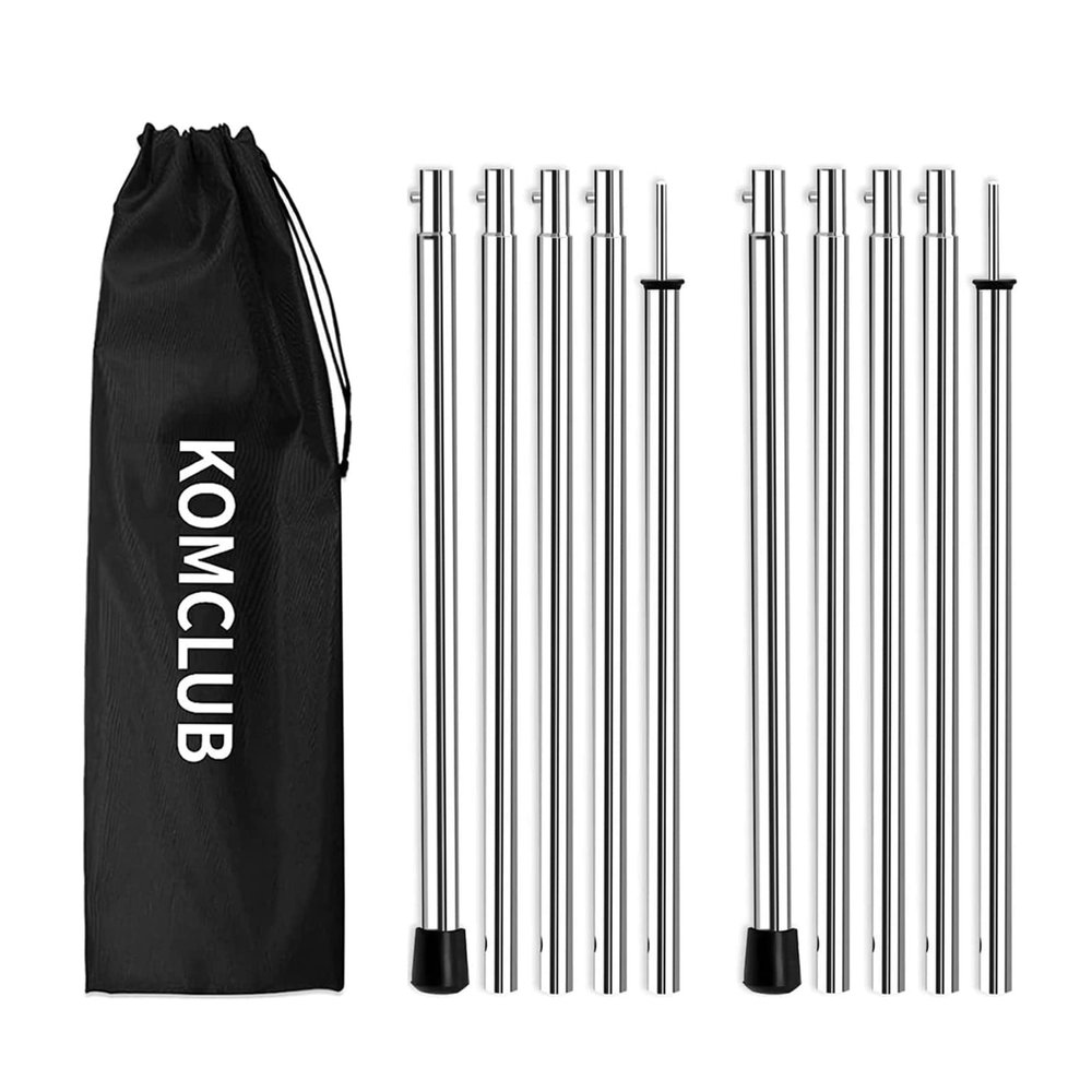 KOMCLUB Telescoping Tent Poles Adjustable Tarp Poles Camping Stainless Steel Lightweight Tent Poles for Trap Sun Sails Canopy Awning Shelter Backpacking Hiking 78 in Set of 2