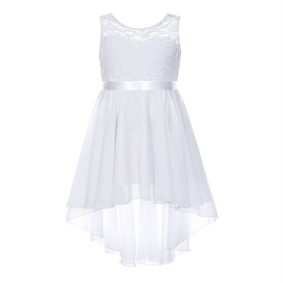 JEYPINMI Kids Girls High Low Wedding Flower Girls Chiffon Dress Lace Floral V Back Dance Prom Party Dresses White 8