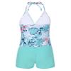 Yartina Kids Girls Two Piece Tankini Swimsuit Floral Print Halter Tank Tops with Boyshorts Swimwear Mint Green Leaves 11-12 view 4