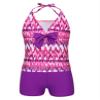 Yartina Kids Girls Two Piece Tankini Swimsuit Floral Print Halter Tank Tops with Boyshorts Swimwear Purple Stripes 11-12 view 3