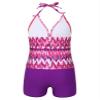 Yartina Kids Girls Two Piece Tankini Swimsuit Floral Print Halter Tank Tops with Boyshorts Swimwear Purple Stripes 11-12 view 4