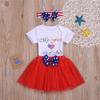 4th of July Outfits Newborn Baby Girl Short Sleeve Romper Tops + Tutu Skirt + Headband Clothes Set (White-My First 4th of July,3-6 Months) view 2