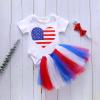 4th of July Outfits Newborn Baby Girl Short Sleeve Romper Tops + Tutu Skirt + Headband Clothes Set (White-American Flag,0-3 Months) view 2