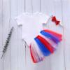 4th of July Outfits Newborn Baby Girl Short Sleeve Romper Tops + Tutu Skirt + Headband Clothes Set (White-American Flag,0-3 Months) view 3
