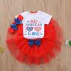 4th of July Outfits Newborn Baby Girl Short Sleeve Romper Tops + Tutu Skirt + Headband Clothes Set (White-Letter Print,0-3 Months) view 2