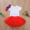 4th of July Outfits Newborn Baby Girl Short Sleeve Romper Tops + Tutu Skirt + Headband Clothes Set (White-Letter Print,0-3 Months) view 3