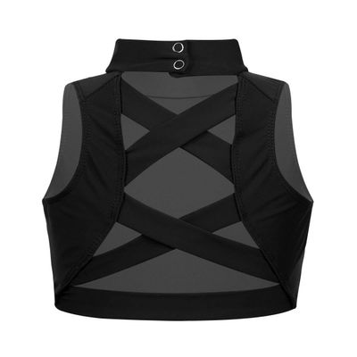 Nikiikoo Big Girls Athletic Dance Sports Crop Tops Criss Cross Back Mock Neck Gymnastics T-Shirt Black 12