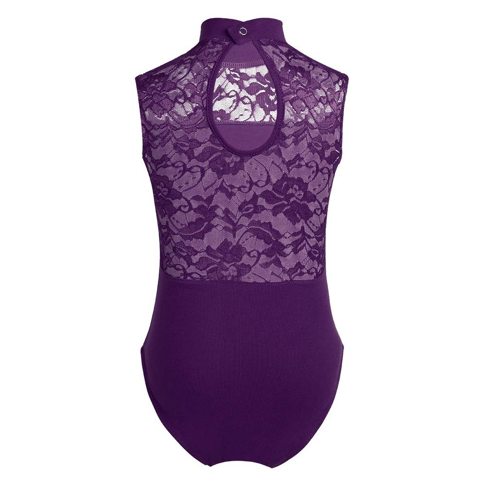 Yeeye Nikiikoo Kids Girls Sleeveless Lace Splice Keyhole Jumpsuit Ballet Dance Leotard Gymnastic Athletic Activewear Purple 11-12