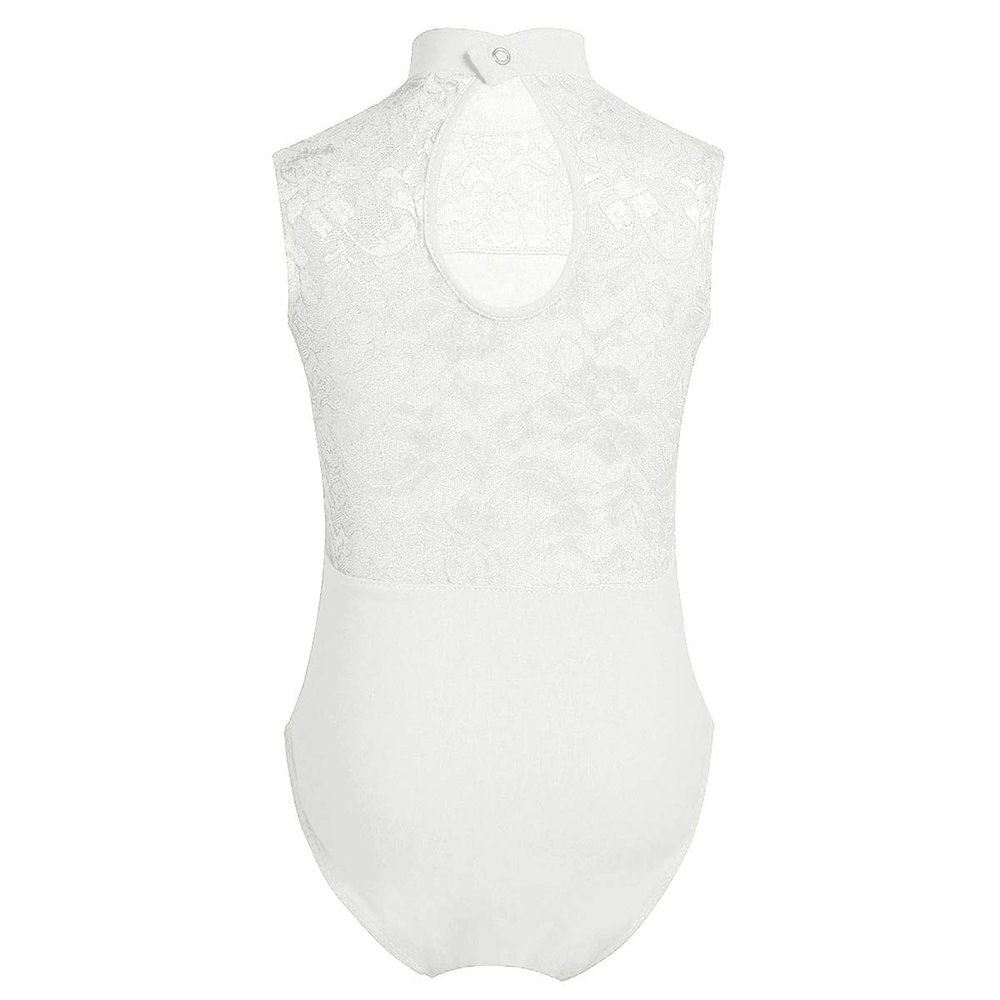 Yeeye Nikiikoo Kids Girls Sleeveless Lace Splice Keyhole Jumpsuit Ballet Dance Leotard Gymnastic Athletic Activewear Ivory 11-12