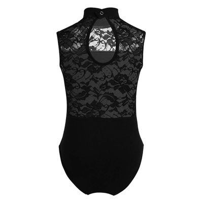 Yeeye Nikiikoo Kids Girls Sleeveless Lace Splice Keyhole Jumpsuit Ballet Dance Leotard Gymnastic Athletic Activewear Black 11-12