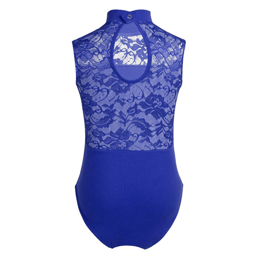 Yeeye Nikiikoo Kids Girls Sleeveless Lace Splice Keyhole Jumpsuit Ballet Dance Leotard Gymnastic Athletic Activewear Blue 11-12