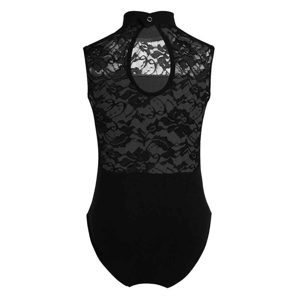 Yeeye Nikiikoo Kids Girls Sleeveless Lace Splice Keyhole Jumpsuit Ballet Dance Leotard Gymnastic Athletic Activewear Black 13-14