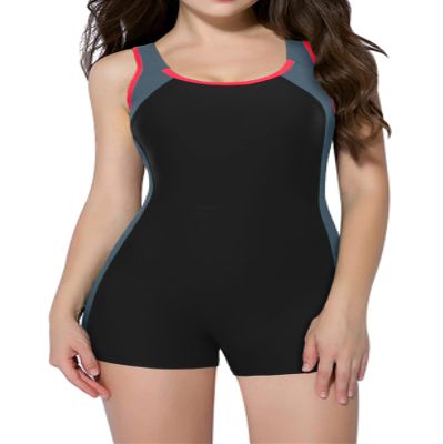 beautyin Women One Piece Boyleg Swimwear Competition Swimming Suit Racerback Gray/Black