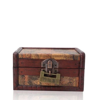 HERCHR Keepsake Boxes Wooden, Vintage Wooden Storage Box with Lock for Decorative Treasure Chest Handmade Box with Lock for Jewelry Necklace Earrings, 4.7x3.7x2.5inch