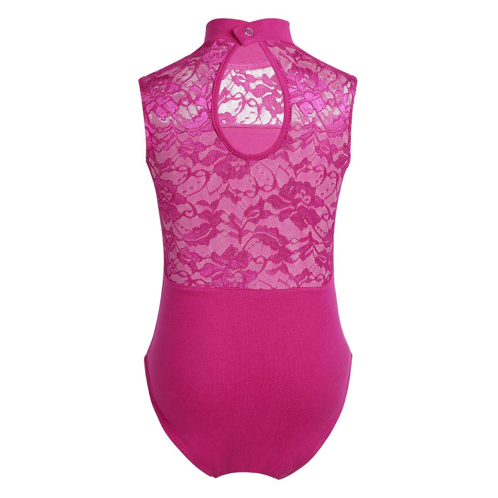 Yeeye Nikiikoo Kids Girls Sleeveless Lace Splice Keyhole Jumpsuit Ballet Dance Leotard Gymnastic Athletic Activewear Rose Red 13-14