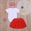 4th of July Outfits Newborn Baby Girl Short Sleeve Romper Tops + Tutu Skirt + Headband Clothes Set (White-My First 4th of July,18-24 Months) view 3