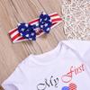 4th of July Outfits Newborn Baby Girl Short Sleeve Romper Tops + Tutu Skirt + Headband Clothes Set (White-My First 4th of July,18-24 Months) view 4