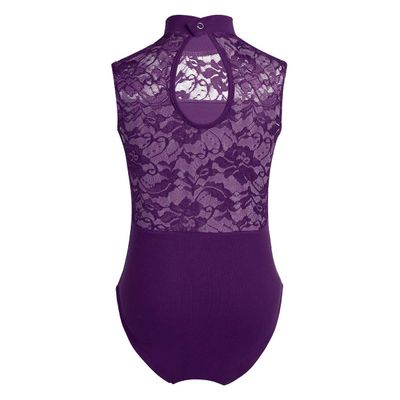 Yeeye Nikiikoo Kids Girls Sleeveless Lace Splice Keyhole Jumpsuit Ballet Dance Leotard Gymnastic Athletic Activewear Purple 9-10