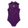 Yeeye Nikiikoo Kids Girls Sleeveless Lace Splice Keyhole Jumpsuit Ballet Dance Leotard Gymnastic Athletic Activewear Purple 9-10 view 4