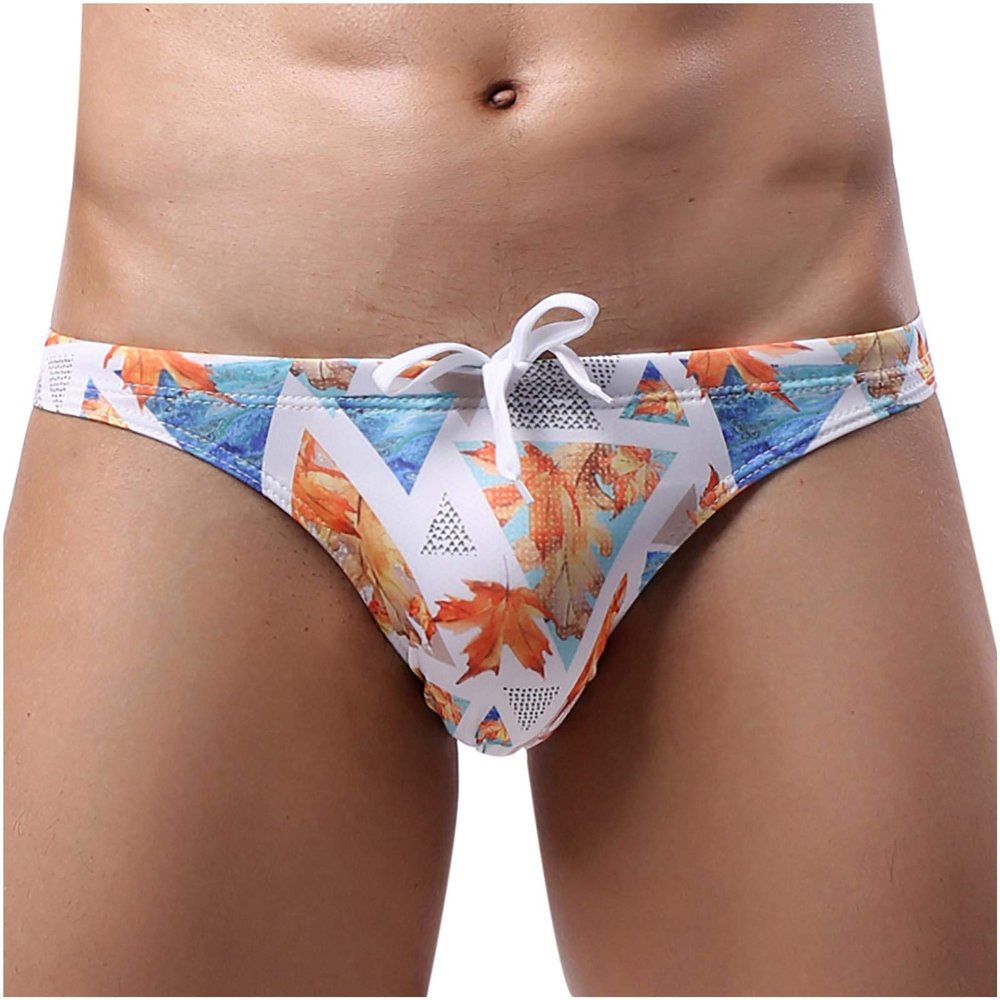 Digood Men's Underwear Swim Trunks Low-Rise Printing Smooth Men's Brief Swimming Briefs Men Swimwear (Orange,XX-Large)