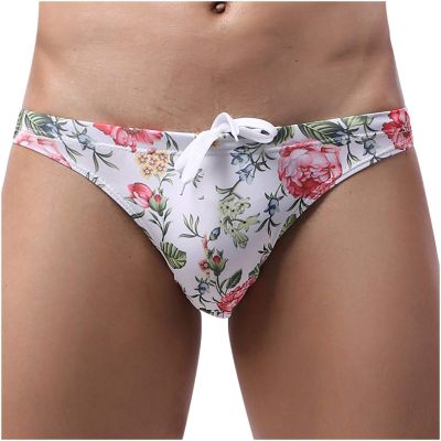 Digood Men's Underwear Swim Trunks Low-Rise Printing Smooth Men's Brief Swimming Briefs Men Swimwear (Multicolor,Small)