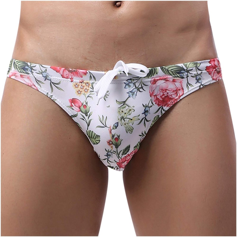 Digood Men's Underwear Swim Trunks Low-Rise Printing Smooth Men's Brief Swimming Briefs Men Swimwear (Multicolor,Small)