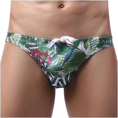 Digood Men's Underwear Swim Trunks Low-Rise Printing Smooth Men's Brief Swimming Briefs Men Swimwear (Green,XX-Large)