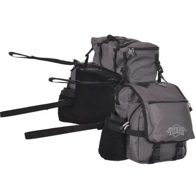 Circle Y Tucker Adventurer Horse Saddle Bag | Durable 1680D Water-Resistant Trail Riding Gear with Detachable Cantle Bag, Drink Holders, Rain Cover for All-Day Adventures, Graphite Gray