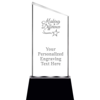 Add Your Own Text 7.4" Making A Difference Slant Radianz Light Up Crystal Award, Custom Engraved Making A Difference Crystal Trophy, Prime