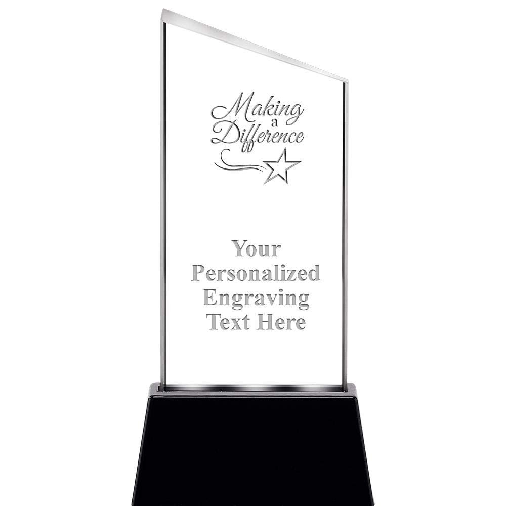 Add Your Own Text 7.4" Making A Difference Slant Radianz Light Up Crystal Award, Custom Engraved Making A Difference Crystal Trophy, Prime