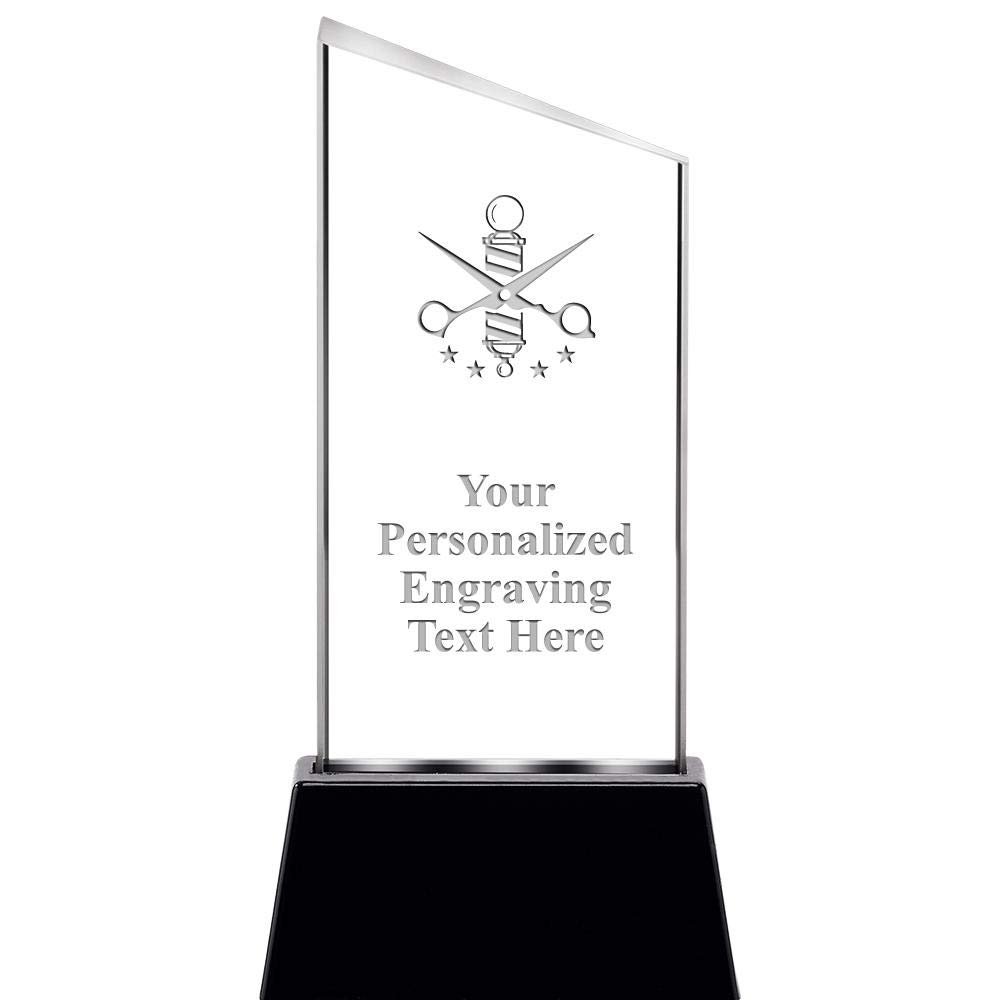 Crown Awards Add Your Own Text 7.4" Barber Slant Radianz Light Up Crystal Award, Custom Engraved Barber Crystal Trophy, Prime