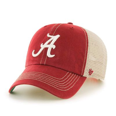 47 NCAA Trawler Primary Logo Team Color Mesh Trucker Clean Up Adjustable Hat, Adult One Size Fits All - Alabama Crimson Tide Red