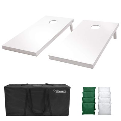 GoSports 4 ft x 2 ft Regulation Size Wooden Cornhole Boards Set with White Finish - Includes Carrying Case - Dark Green & White
