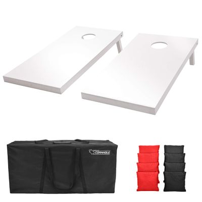 GoSports 4 ft x 2 ft Regulation Size Wooden Cornhole Boards Set with White Finish - Includes Carrying Case - Black & Red