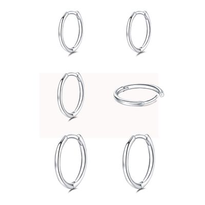 925 Sterling Silver Hoop Earrings for Women - 3 pairs Hypoallergenic Lightweight Hoops Fashion Earrings (8/9/10mm)