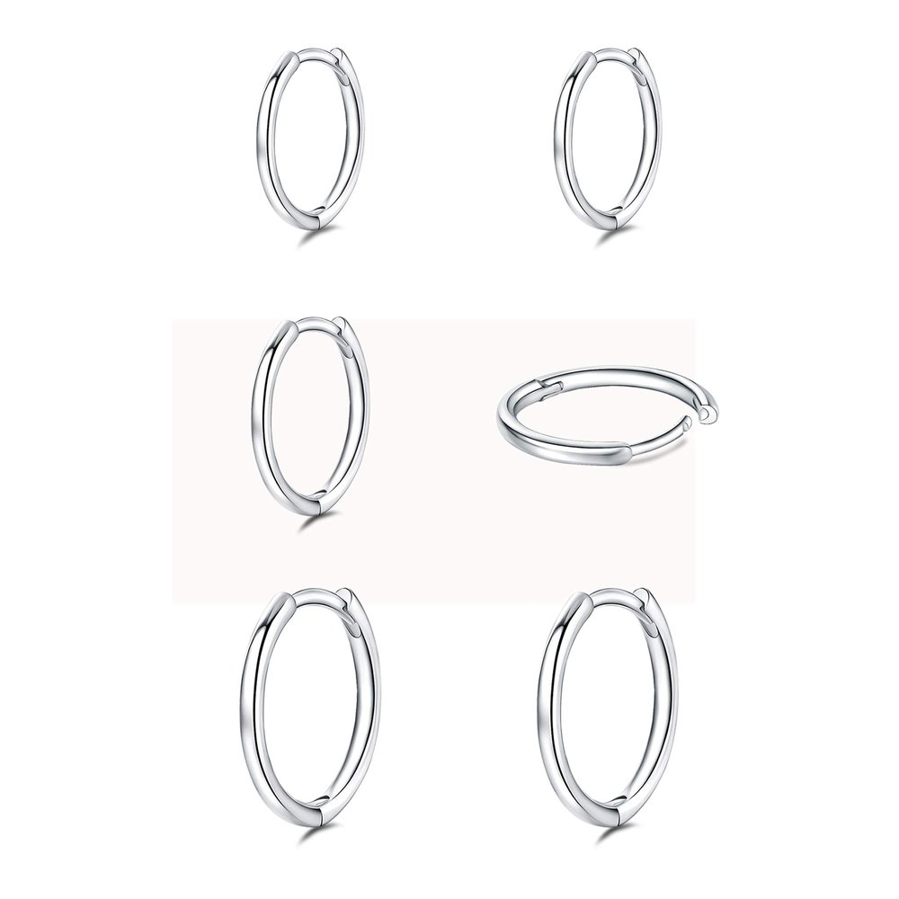 925 Sterling Silver Hoop Earrings for Women - 3 pairs Hypoallergenic Lightweight Hoops Fashion Earrings (8/9/10mm)
