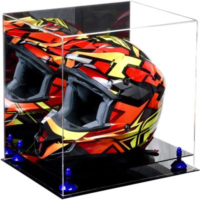Better Display Cases Acrylic Motorcycle Motocross or Racing Helmet Display Case with Mirror Case, Dark Blue Risers and Black Base (A024/V61)