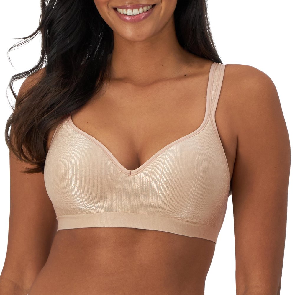 Bali Womens Comfort Revolution Wireless Bra, Full-coverage Wirefree Cool Fabric Full Coverage Bra, Almond Zag, 38C US