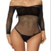 Adove Women Sexy Sparkle Rhinestone Mesh Teddy Fishnet Lingerie One Piece Bodysuit (Black) view 2