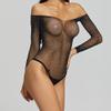 Adove Women Sexy Sparkle Rhinestone Mesh Teddy Fishnet Lingerie One Piece Bodysuit (Black) view 3