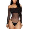 Adove Women Sexy Sparkle Rhinestone Mesh Teddy Fishnet Lingerie One Piece Bodysuit (Black) view 4