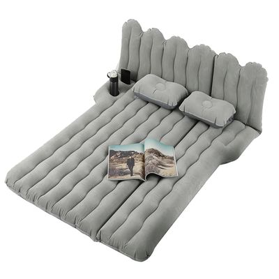Byomostor SUV Air Mattress with Cup & Phone Holder, Flocked-Top Inflatable Car Mattress with Two Air Pillows & Electric Air Pump, Ideal SUV Mattress for Camping, Travel, and Road Trips (Grey)