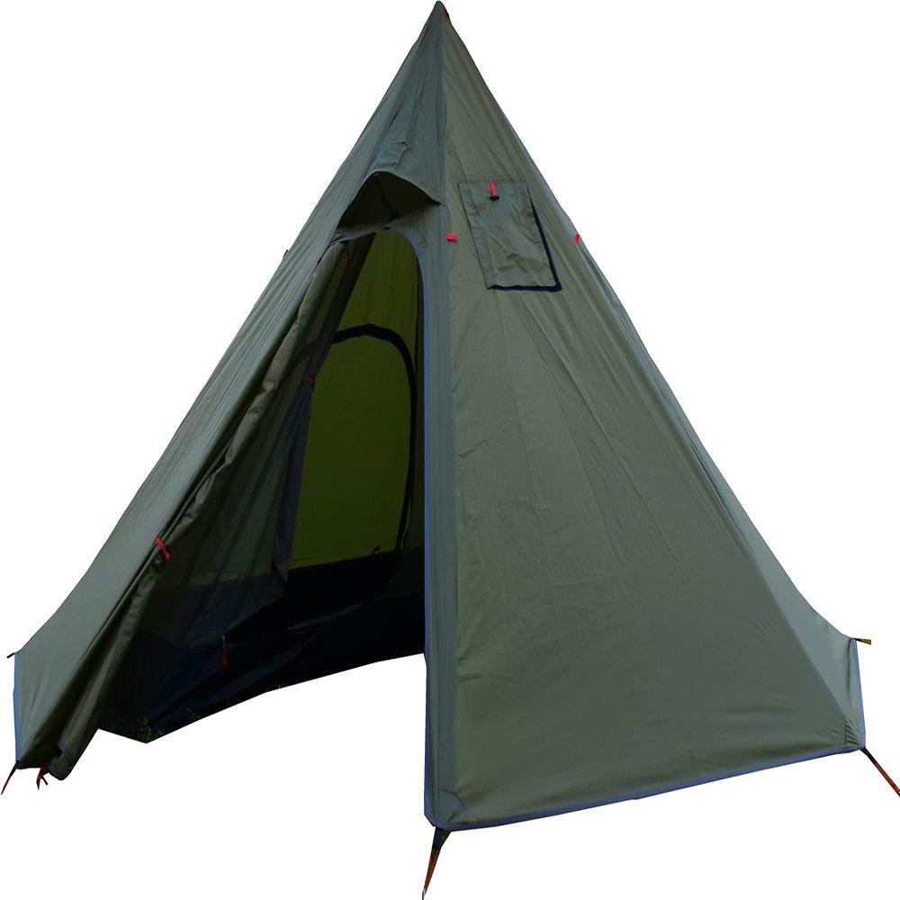 1-2 Person Teepee Hot Tent with Half Mesh and Fire Retardant Stove Jack Lightweight 4.6lb Height 5.2FT Teepee Tent Outdoor Camping Pyramid Tipi Tent (Army Green)