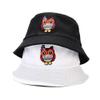 2 Pack Cartoon Owl Pattern Bucket Hat Men Women Couples Teens Outdoor Sun Protection Travel Beach Cap Black White (2 Pack Red Owl (Black and White)) view 1