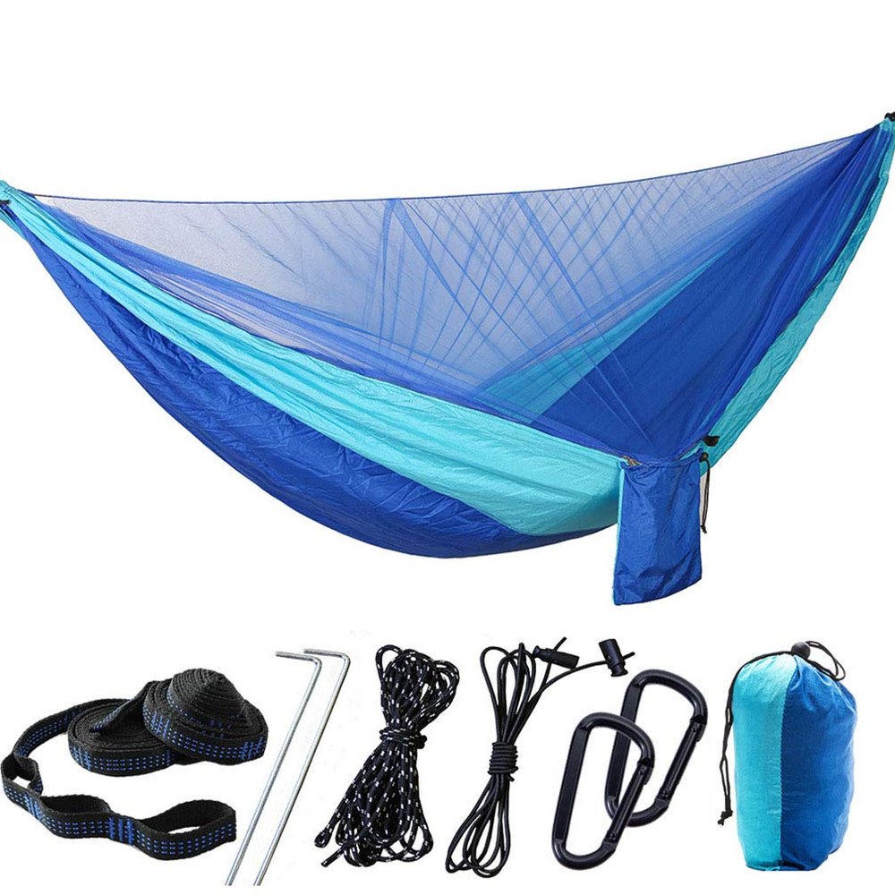 Camping Hammock with Mosquito Nets Outdoor Tourist Hanging Hammocks Portable Parachute Nylon Hiking Hammock for Backpacking Hiking Travel