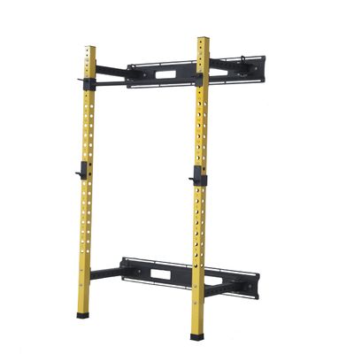 HulkFit Pro Series 2.35 x 2.35 Steel Folding Wall Mounted Power Rack Cage with Attachment Accessories - J Hooks and Height Adjustable Pull Up Bar